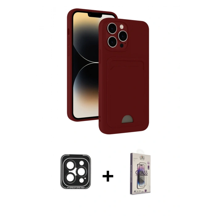 MARSİLYAN™- iPhone 15 Pro Max Kılıf Vadi Çizgi Prime - Siyah Bilvis 3D Cam Ekran Koruyucu + PVD Metal Kamera Lens - SH