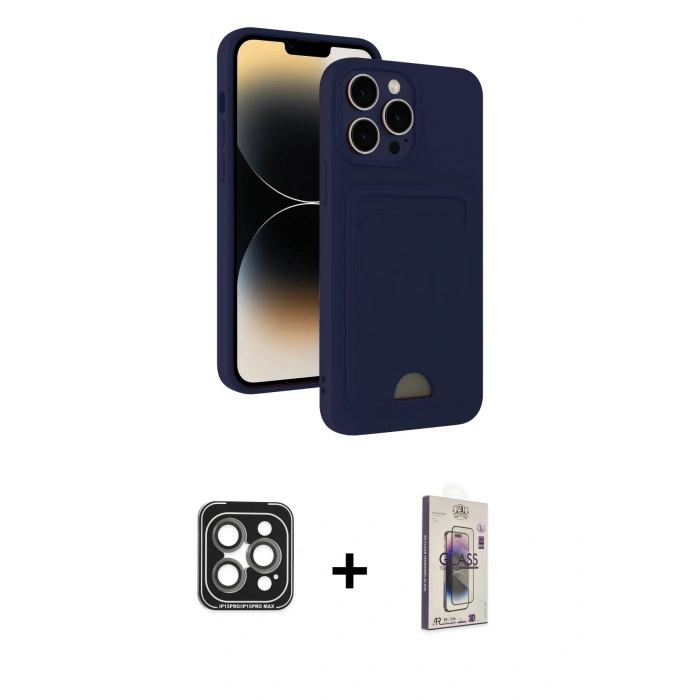 MARSİLYAN™- iPhone 15 Pro Max Kılıf Vadi Çizgi Prime - Siyah Bilvis 3D Cam Ekran Koruyucu + PVD Metal Kamera Lens - GI