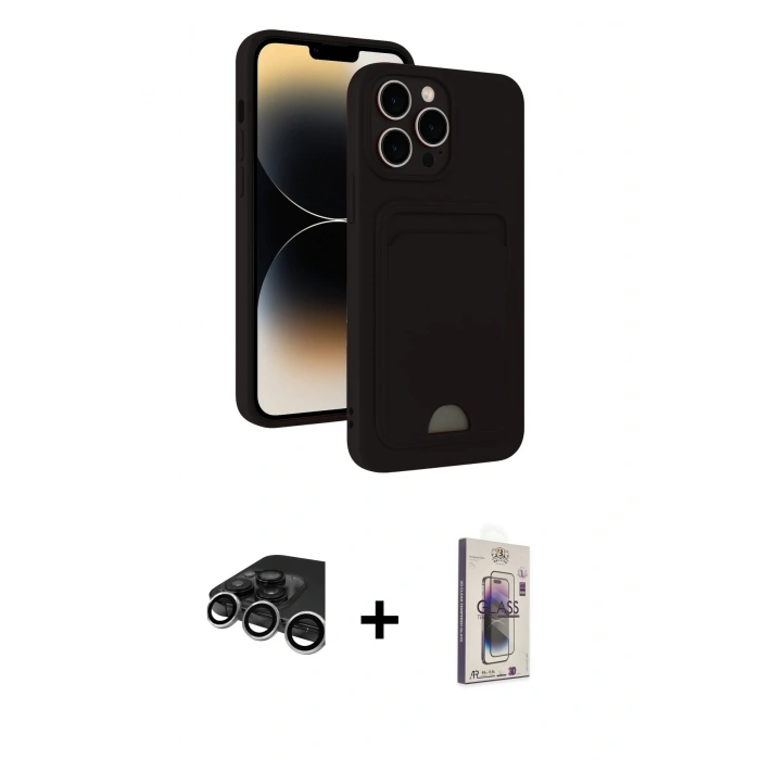 MARSİLYAN™- iPhone 15 Pro Max Kılıf Vadi Çizgi Prime - Siyah Bilvis 3D Cam Ekran Koruyucu + Raze Metal Kamera Lens - GS
