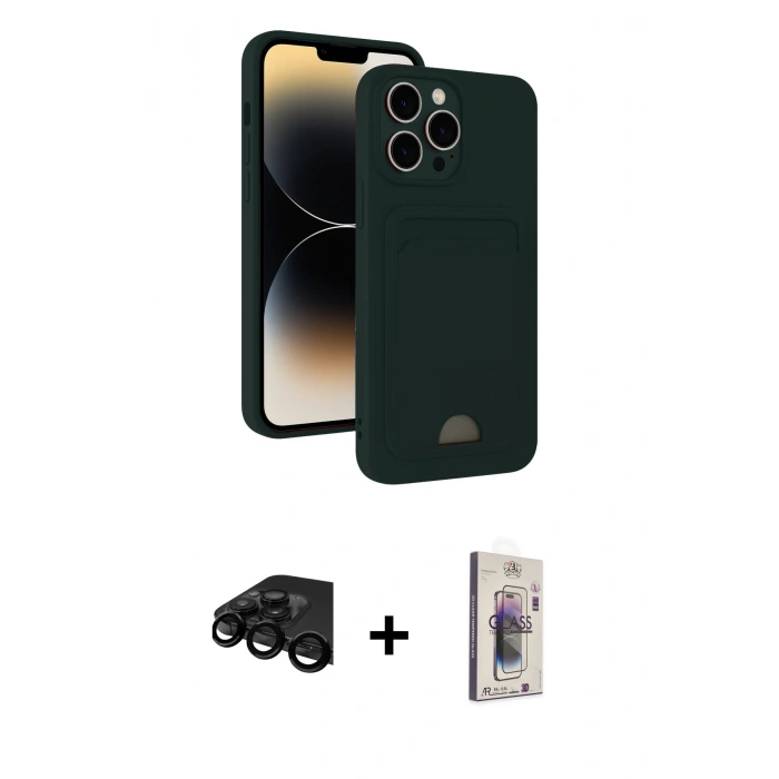 MARSİLYAN™- iPhone 15 Pro Max Kılıf Vadi Çizgi Prime - Siyah Bilvis 3D Cam Ekran Koruyucu + Raze Metal Kamera Lens - SH