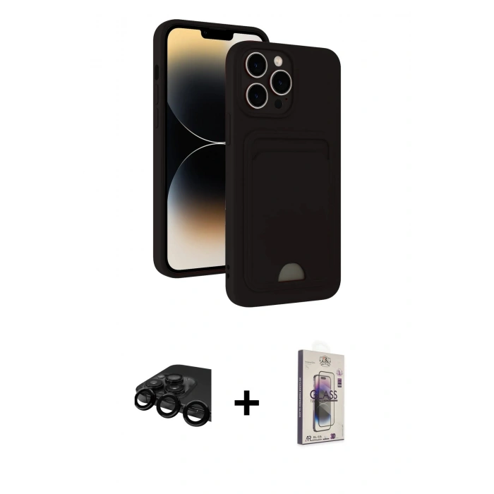 MARSİLYAN™- iPhone 15 Pro Max Kılıf Vadi Çizgi Prime - Siyah Bilvis 3D Cam Ekran Koruyucu + Raze Metal Kamera Lens - SH