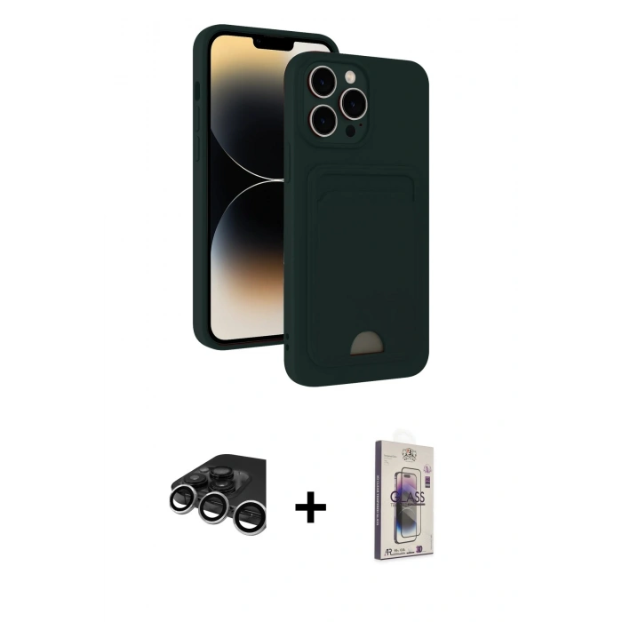 MARSİLYAN™- iPhone 15 Pro Max Kılıf Vadi Çizgi Prime - Siyah Bilvis 3D Cam Ekran Koruyucu + Raze Metal Kamera Lens - GS