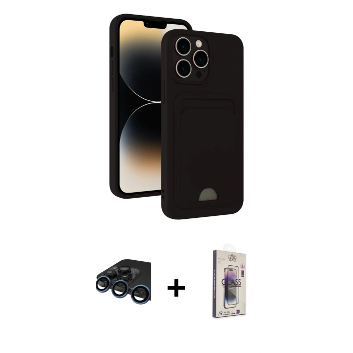MARSİLYAN™- iPhone 15 Pro Max Kılıf Vadi Çizgi Prime - Siyah Bilvis 3D Cam Ekran Koruyucu + Raze Metal Kamera Lens - LT