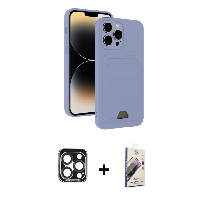 MARSİLYAN™- iPhone 15 Pro Max Kılıf Vadi Çizgi Prime - Siyah Bilvis 3D Mat Cam Ekran Koruyucu + PVD Metal Kamera Lens - LT