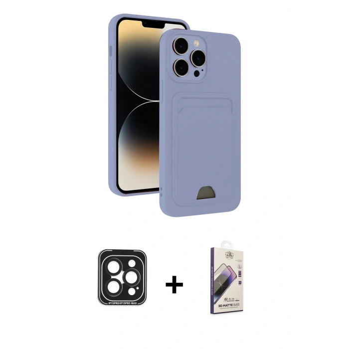 MARSİLYAN™- iPhone 15 Pro Max Kılıf Vadi Çizgi Prime - Siyah Bilvis 3D Mat Cam Ekran Koruyucu + PVD Metal Kamera Lens - SH