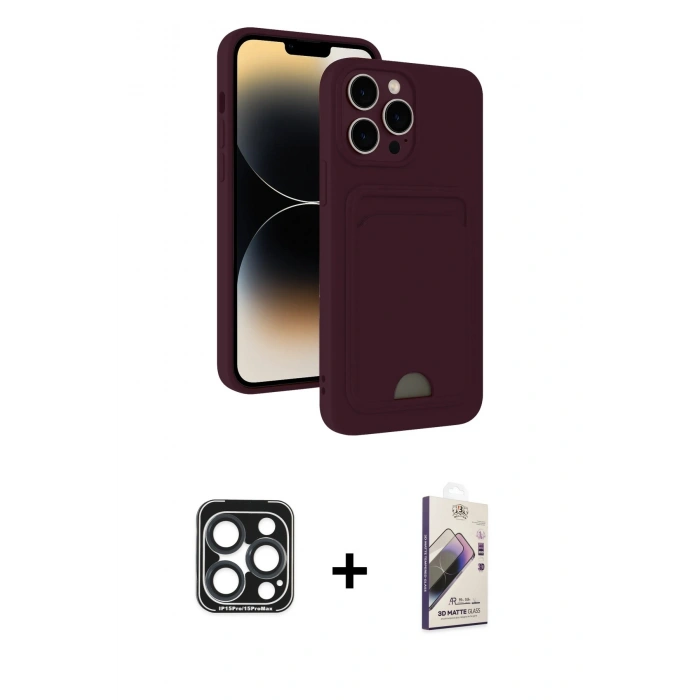 MARSİLYAN™- iPhone 15 Pro Max Kılıf Vadi Çizgi Prime - Siyah Bilvis 3D Mat Cam Ekran Koruyucu + PVD Metal Kamera Lens - LT