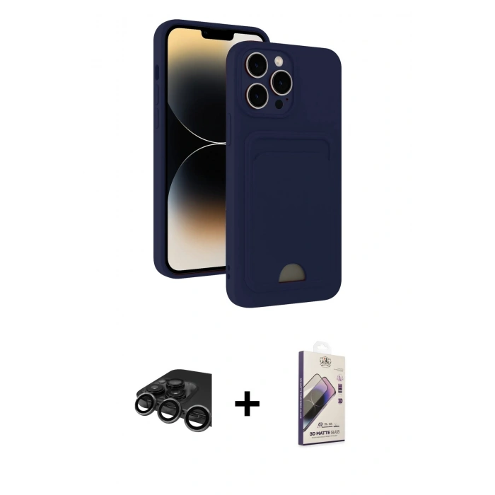 MARSİLYAN™- iPhone 15 Pro Max Kılıf Vadi Çizgi Prime - Siyah Bilvis 3D Mat Cam Ekran Koruyucu + Raze Metal Kamera Lens - TMGI