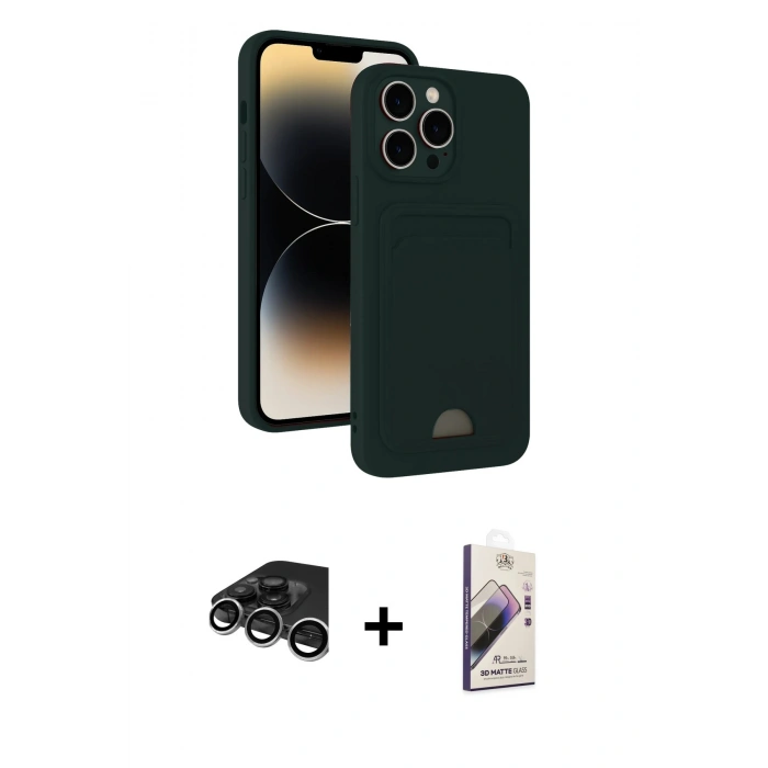 MARSİLYAN™- iPhone 15 Pro Max Kılıf Vadi Çizgi Prime - Siyah Bilvis 3D Mat Cam Ekran Koruyucu + Raze Metal Kamera Lens - GS