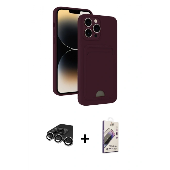 MARSİLYAN™- iPhone 15 Pro Max Kılıf Vadi Çizgi Prime - Siyah Bilvis 3D Mat Cam Ekran Koruyucu + Raze Metal Kamera Lens - GS