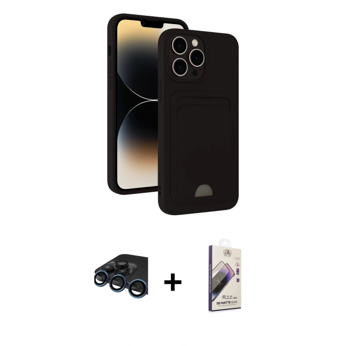 MARSİLYAN™- iPhone 15 Pro Max Kılıf Vadi Çizgi Prime - Siyah Bilvis 3D Mat Cam Ekran Koruyucu + Raze Metal Kamera Lens - LT
