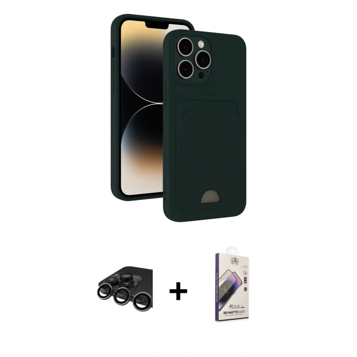 MARSİLYAN™- iPhone 15 Pro Max Kılıf Vadi Çizgi Prime - Siyah Bilvis 3D Mat Cam Ekran Koruyucu + Raze Metal Kamera Lens - TMGI