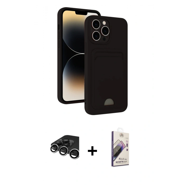 MARSİLYAN™- iPhone 15 Pro Max Kılıf Vadi Çizgi Prime - Siyah Bilvis 3D Mat Cam Ekran Koruyucu + Raze Metal Kamera Lens - GS