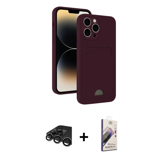 MARSİLYAN™- iPhone 15 Pro Max Kılıf Vadi Çizgi Prime - Siyah Bilvis 3D Mat Cam Ekran Koruyucu + Raze Metal Kamera Lens - TMGI