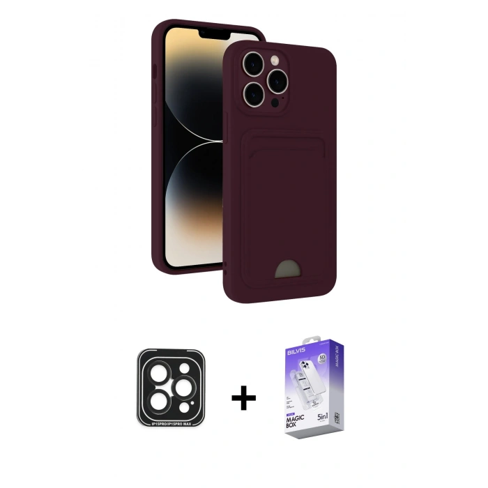 MARSİLYAN™- iPhone 15 Pro Max Kılıf Vadi Çizgi Prime - Siyah Bilvis 5in1 3D Magic Cam Ekran Koruyucu + PVD Metal Kamera Lens - SH