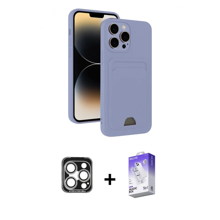 MARSİLYAN™- iPhone 15 Pro Max Kılıf Vadi Çizgi Prime - Siyah Bilvis 5in1 3D Magic Cam Ekran Koruyucu + PVD Metal Kamera Lens - GS