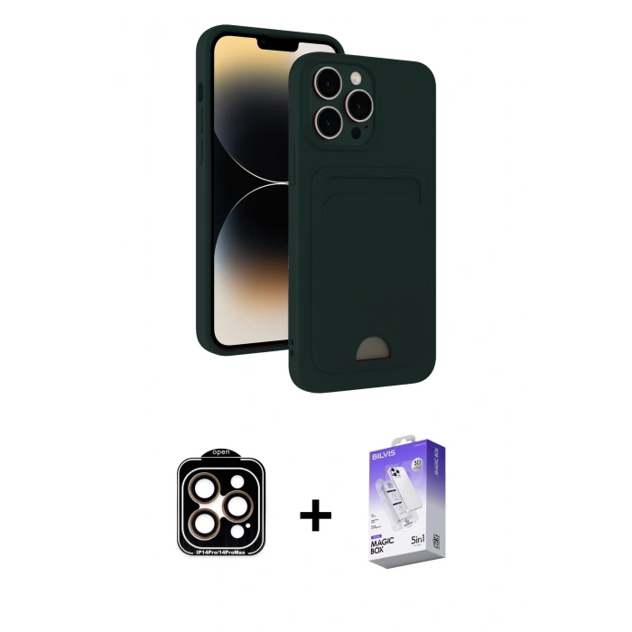 MARSİLYAN™- iPhone 15 Pro Max Kılıf Vadi Çizgi Prime - Siyah Bilvis 5in1 3D Magic Cam Ekran Koruyucu + PVD Metal Kamera Lens - TU