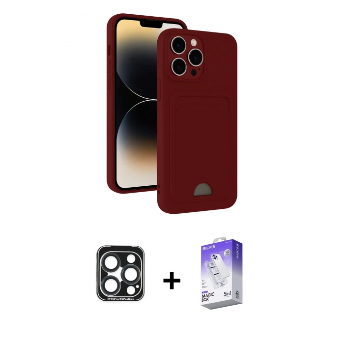 MARSİLYAN™- iPhone 15 Pro Max Kılıf Vadi Çizgi Prime - Siyah Bilvis 5in1 3D Magic Cam Ekran Koruyucu + PVD Metal Kamera Lens - LT