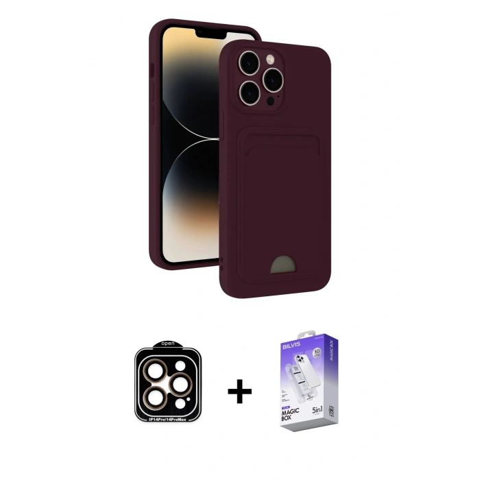 MARSİLYAN™- iPhone 15 Pro Max Kılıf Vadi Çizgi Prime - Siyah Bilvis 5in1 3D Magic Cam Ekran Koruyucu + PVD Metal Kamera Lens - TU