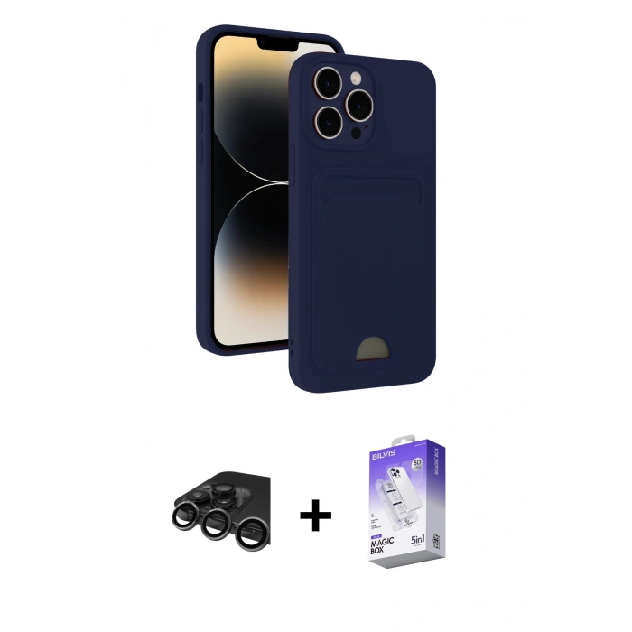 MARSİLYAN™- iPhone 15 Pro Max Kılıf Vadi Çizgi Prime - Siyah Bilvis 5in1 3D Magic Cam Ekran Koruyucu + Raze Metal Kamera Lens - TMGI