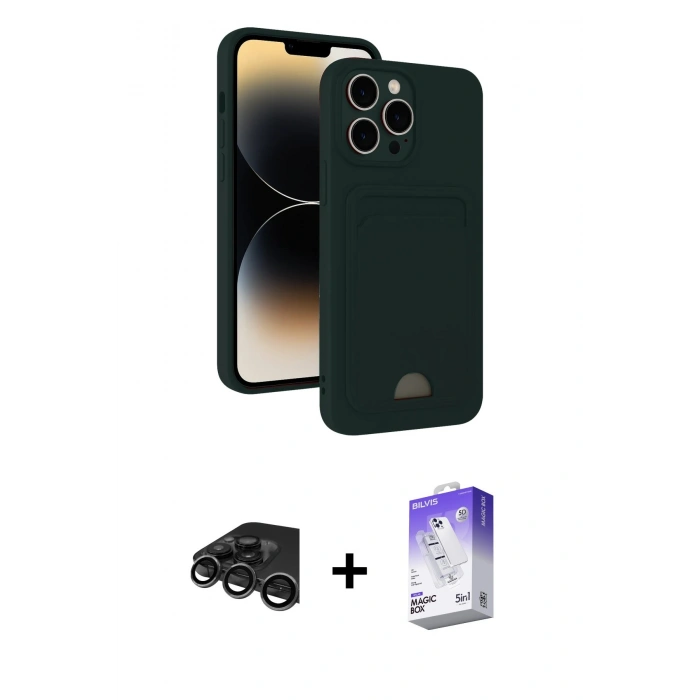 MARSİLYAN™- iPhone 15 Pro Max Kılıf Vadi Çizgi Prime - Siyah Bilvis 5in1 3D Magic Cam Ekran Koruyucu + Raze Metal Kamera Lens - TMGI