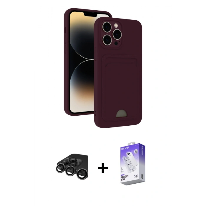 MARSİLYAN™- iPhone 15 Pro Max Kılıf Vadi Çizgi Prime - Siyah Bilvis 5in1 3D Magic Cam Ekran Koruyucu + Raze Metal Kamera Lens - TMGI