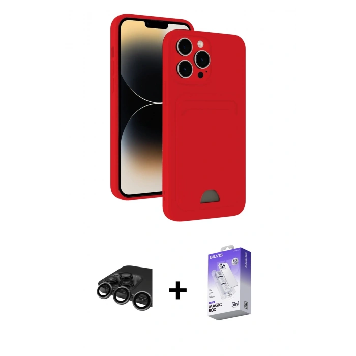 MARSİLYAN™- iPhone 15 Pro Max Kılıf Vadi Çizgi Prime - Siyah Bilvis 5in1 3D Magic Cam Ekran Koruyucu + Raze Metal Kamera Lens - TMGI