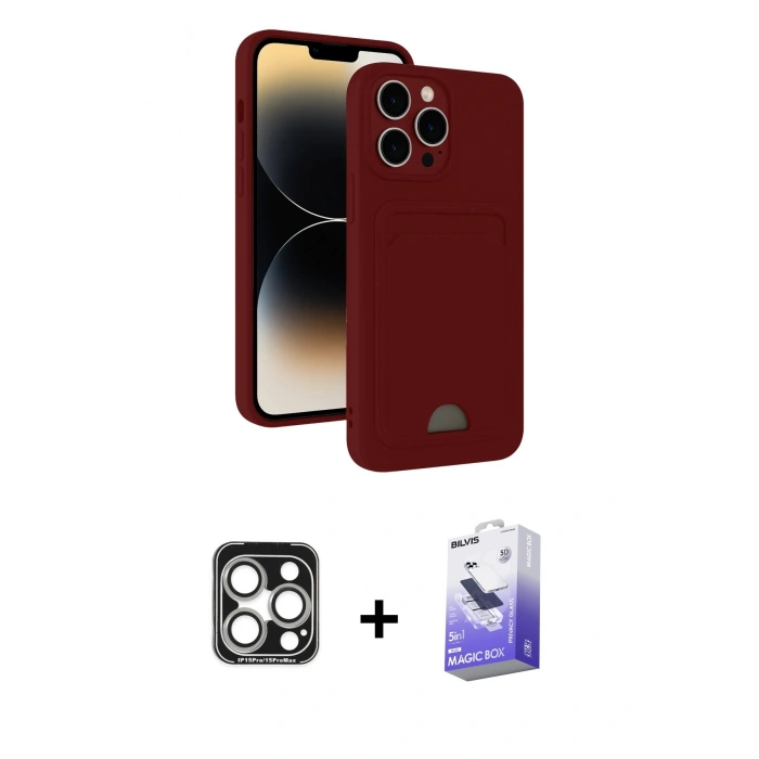 MARSİLYAN™- iPhone 15 Pro Max Kılıf Vadi Çizgi Prime - Siyah Bilvis 5in1 5D Magic Hayalet Cam Ekran Koruyucu + PVD Metal Kamera Lens - GS