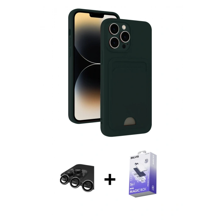 MARSİLYAN™- iPhone 15 Pro Max Kılıf Vadi Çizgi Prime - Siyah Bilvis 5in1 5D Magic Hayalet Cam Ekran Koruyucu + Raze Metal Kamera Lens - TMGI