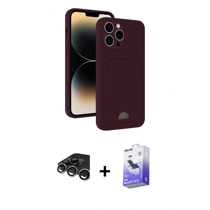 MARSİLYAN™- iPhone 15 Pro Max Kılıf Vadi Çizgi Prime - Siyah Bilvis 5in1 5D Magic Hayalet Cam Ekran Koruyucu + Raze Metal Kamera Lens - GS
