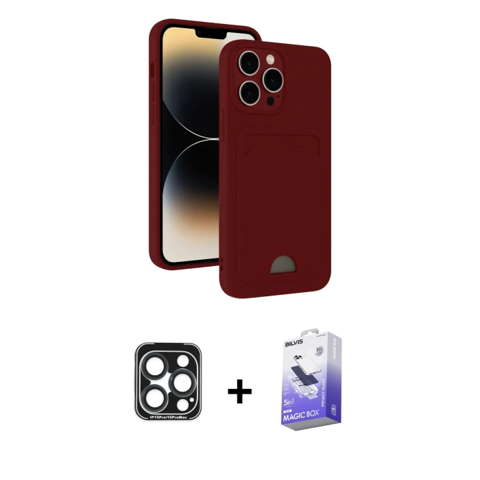 MARSİLYAN™- iPhone 15 Pro Max Kılıf Vadi Çizgi Prime - Siyah Bilvis 5in1 5D Magic Hayalet Cam Ekran Koruyucu + PVD Metal Kamera Lens - LT