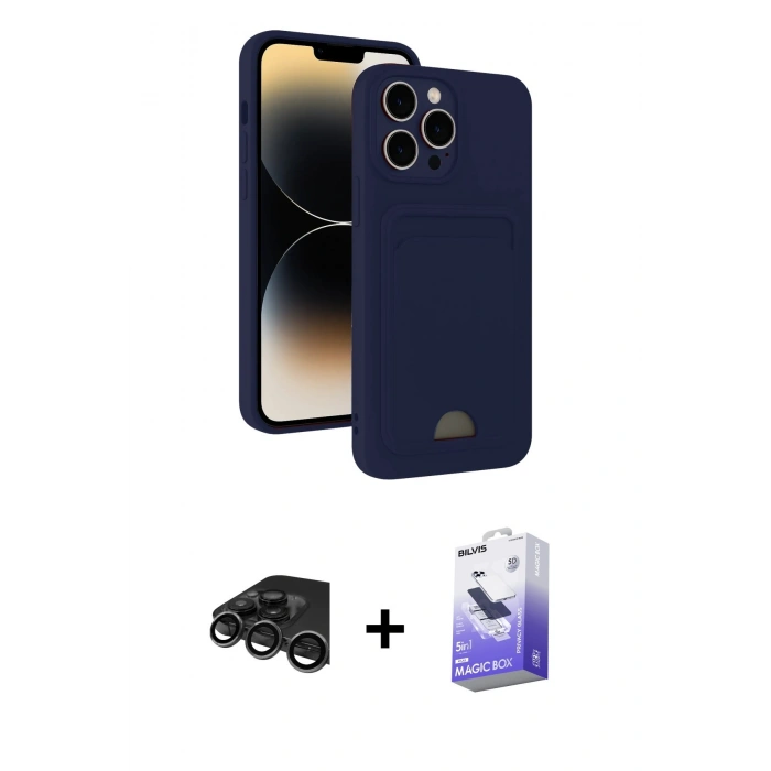 MARSİLYAN™- iPhone 15 Pro Max Kılıf Vadi Çizgi Prime - Siyah Bilvis 5in1 5D Magic Hayalet Cam Ekran Koruyucu + Raze Metal Kamera Lens - TMGI