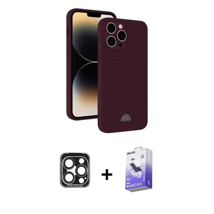 MARSİLYAN™- iPhone 15 Pro Max Kılıf Vadi Çizgi Prime - Siyah Bilvis 5in1 5D Magic Hayalet Cam Ekran Koruyucu + PVD Metal Kamera Lens - LT