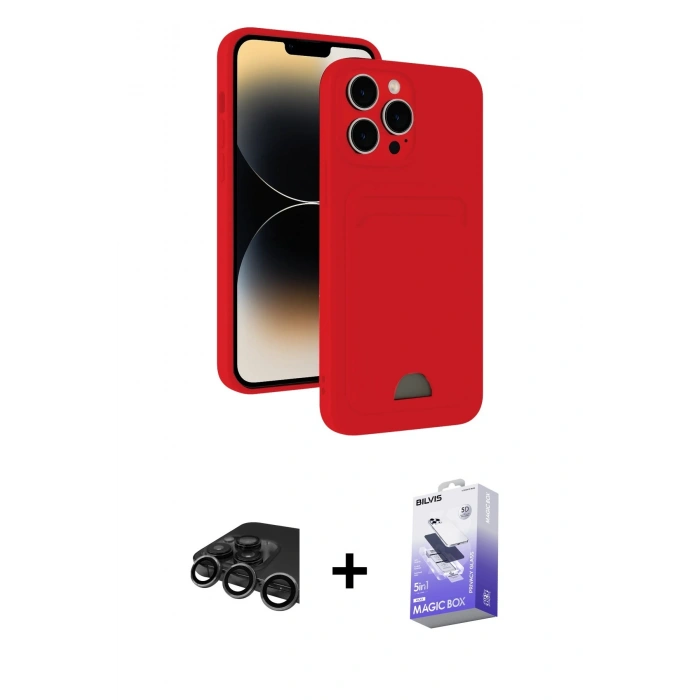MARSİLYAN™- iPhone 15 Pro Max Kılıf Vadi Çizgi Prime - Siyah Bilvis 5in1 5D Magic Hayalet Cam Ekran Koruyucu + Raze Metal Kamera Lens - TMGI