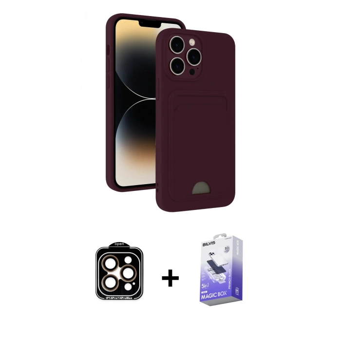 MARSİLYAN™- iPhone 15 Pro Max Kılıf Vadi Çizgi Prime - Siyah Bilvis 5in1 5D Magic Hayalet Cam Ekran Koruyucu + PVD Metal Kamera Lens - TU