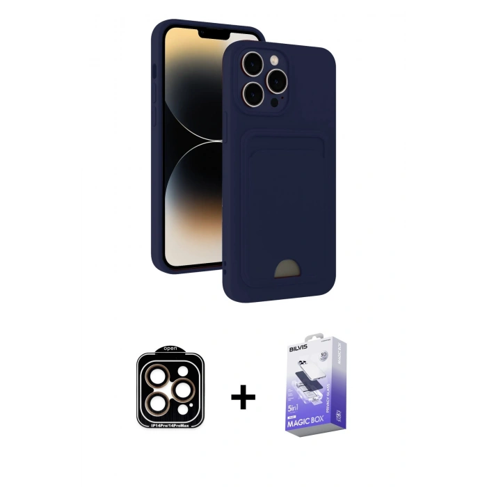 MARSİLYAN™- iPhone 15 Pro Max Kılıf Vadi Çizgi Prime - Siyah Bilvis 5in1 5D Magic Hayalet Cam Ekran Koruyucu + PVD Metal Kamera Lens - TU