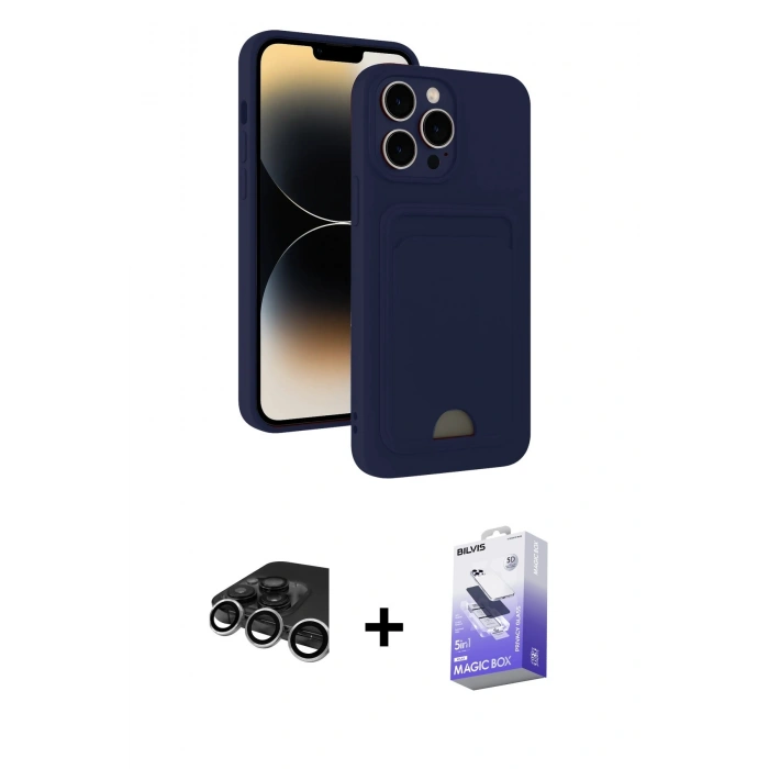 MARSİLYAN™- iPhone 15 Pro Max Kılıf Vadi Çizgi Prime - Siyah Bilvis 5in1 5D Magic Hayalet Cam Ekran Koruyucu + Raze Metal Kamera Lens - GS