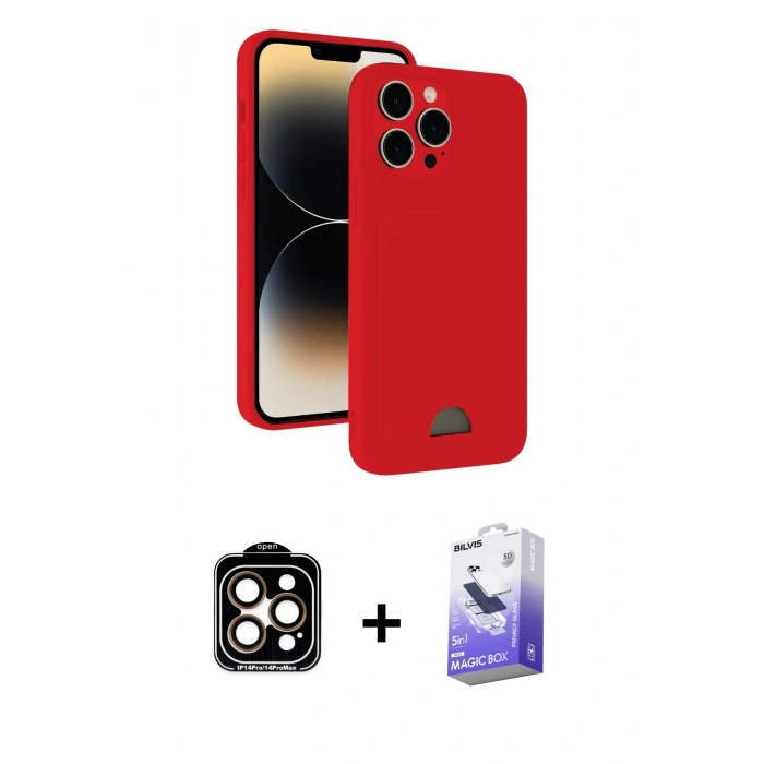 MARSİLYAN™- iPhone 15 Pro Max Kılıf Vadi Çizgi Prime - Siyah Bilvis 5in1 5D Magic Hayalet Cam Ekran Koruyucu + PVD Metal Kamera Lens - TU