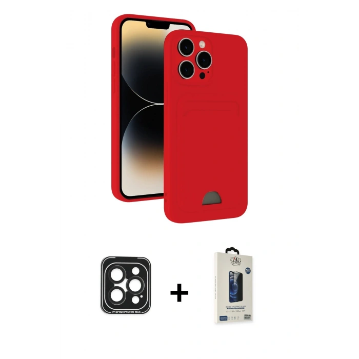 MARSİLYAN™- iPhone 15 Pro Max Kılıf Vadi Çizgi Prime - Siyah Bilvis Hayalet Cam Ekran Koruyucu + PVD Metal Kamera Lens - SH