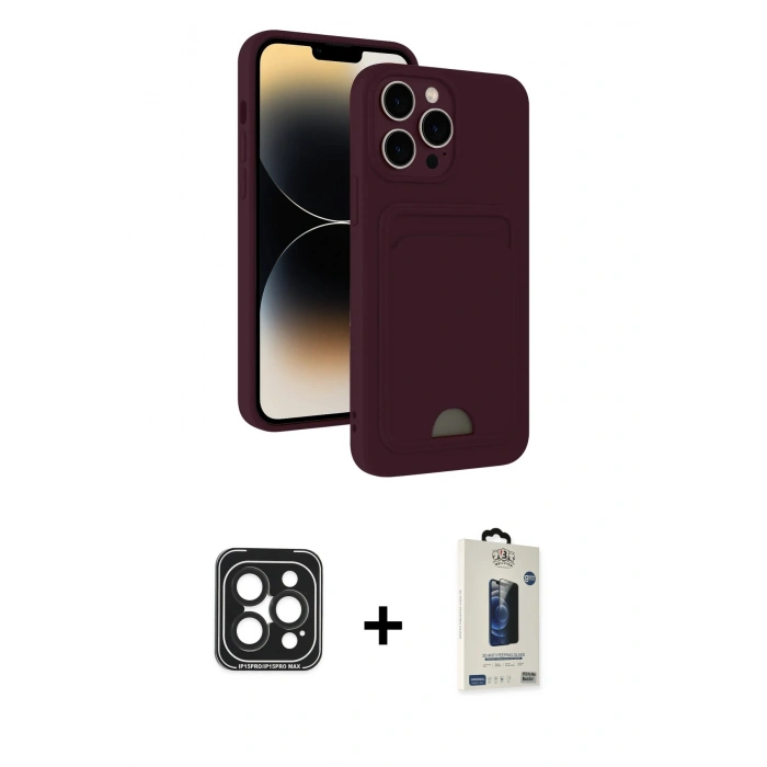 MARSİLYAN™- iPhone 15 Pro Max Kılıf Vadi Çizgi Prime - Siyah Bilvis Hayalet Cam Ekran Koruyucu + PVD Metal Kamera Lens - SH