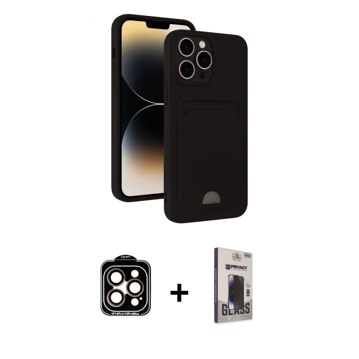 MARSİLYAN™- iPhone 15 Pro Max Kılıf Vadi Çizgi Prime - Siyah Bilvis Hayalet Cam Ekran Koruyucu + PVD Metal Kamera Lens - TU
