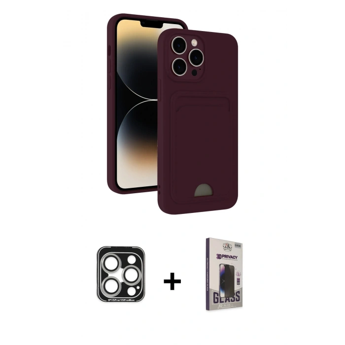 MARSİLYAN™- iPhone 15 Pro Max Kılıf Vadi Çizgi Prime - Siyah Bilvis Hayalet Cam Ekran Koruyucu + PVD Metal Kamera Lens - GS