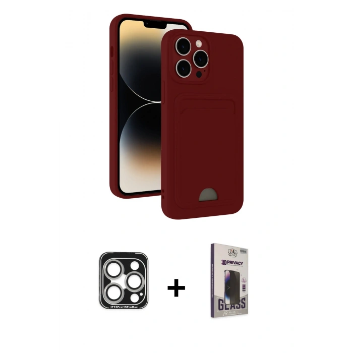 MARSİLYAN™- iPhone 15 Pro Max Kılıf Vadi Çizgi Prime - Siyah Bilvis Hayalet Cam Ekran Koruyucu + PVD Metal Kamera Lens - GS