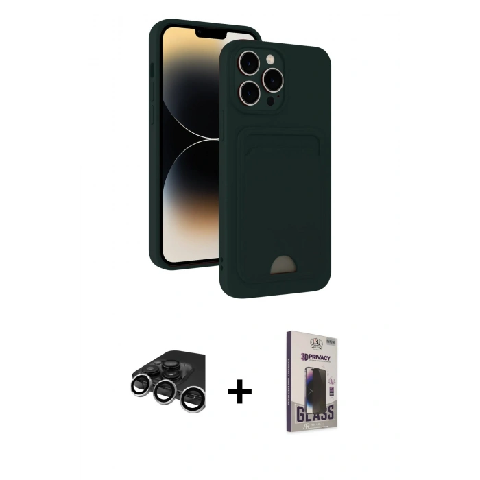 MARSİLYAN™- iPhone 15 Pro Max Kılıf Vadi Çizgi Prime - Siyah Bilvis Hayalet Cam Ekran Koruyucu + Raze Metal Kamera Lens - GS