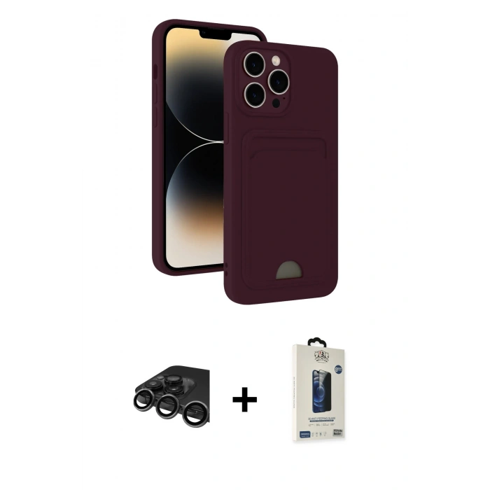 MARSİLYAN™- iPhone 15 Pro Max Kılıf Vadi Çizgi Prime - Siyah Bilvis Hayalet Cam Ekran Koruyucu + Raze Metal Kamera Lens - TMGI