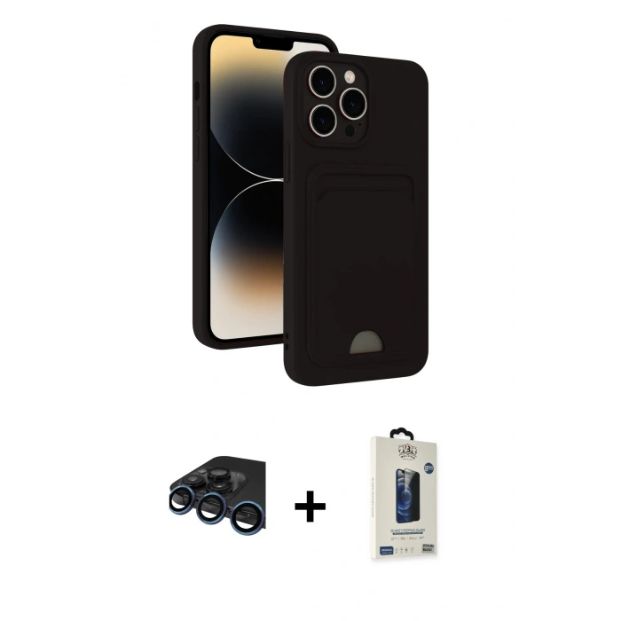 MARSİLYAN™- iPhone 15 Pro Max Kılıf Vadi Çizgi Prime - Siyah Bilvis Hayalet Cam Ekran Koruyucu + Raze Metal Kamera Lens - LT