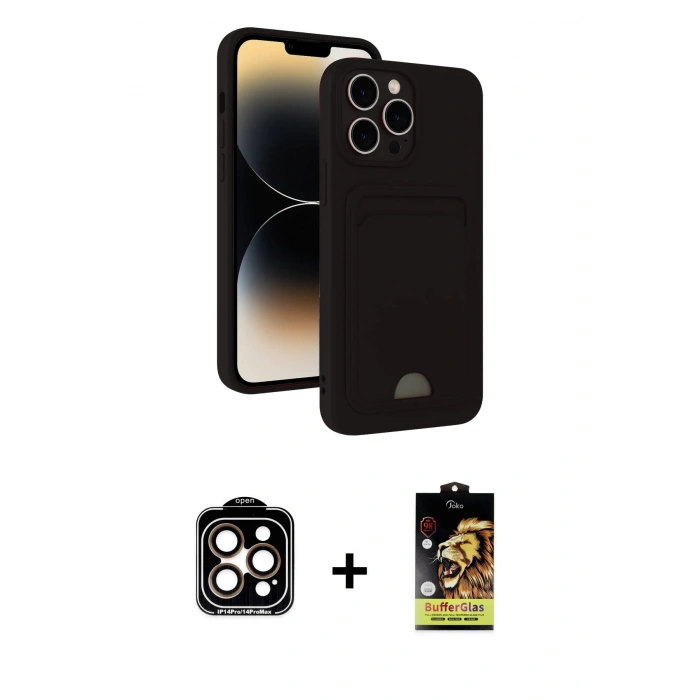 MARSİLYAN™- iPhone 15 Pro Max Kılıf Vadi Çizgi Prime - Siyah Buffer Cam Ekran Koruyucu + PVD Metal Kamera Lens - TU