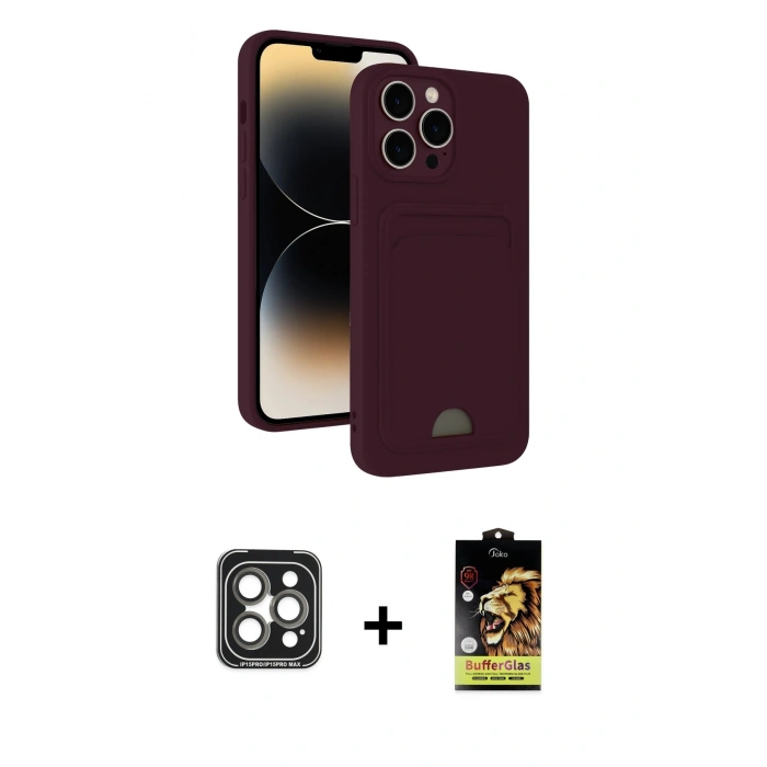 MARSİLYAN™- iPhone 15 Pro Max Kılıf Vadi Çizgi Prime - Siyah Buffer Cam Ekran Koruyucu + PVD Metal Kamera Lens - GI