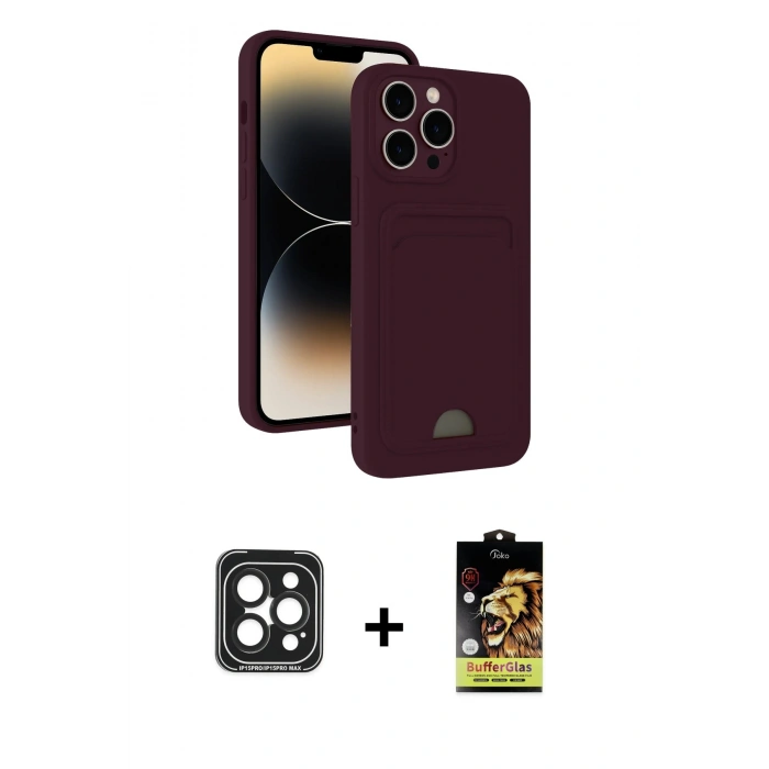 MARSİLYAN™- iPhone 15 Pro Max Kılıf Vadi Çizgi Prime - Siyah Buffer Cam Ekran Koruyucu + PVD Metal Kamera Lens - SH