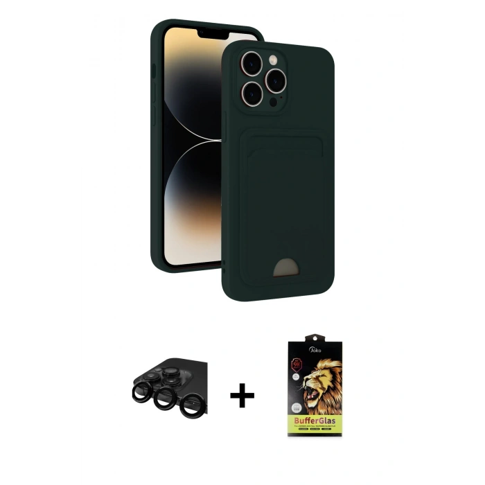 MARSİLYAN™- iPhone 15 Pro Max Kılıf Vadi Çizgi Prime - Siyah Buffer Cam Ekran Koruyucu + Raze Metal Kamera Lens - SH
