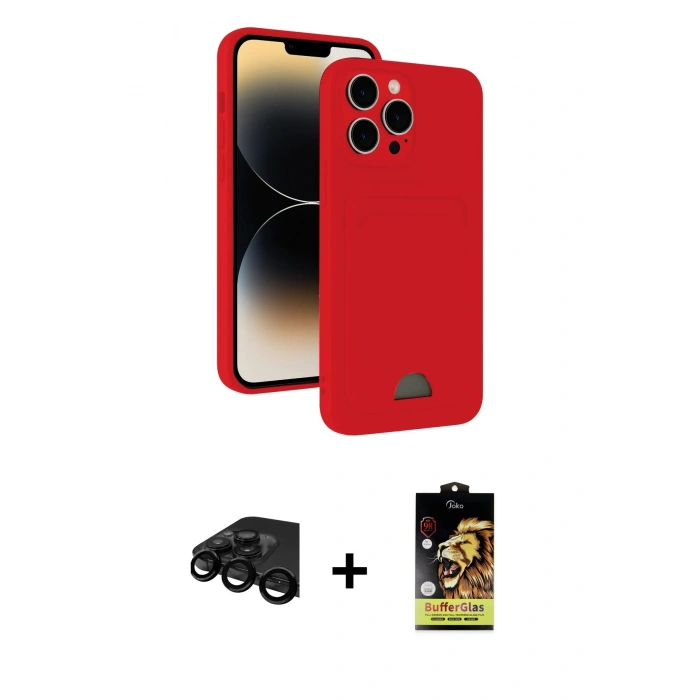 MARSİLYAN™- iPhone 15 Pro Max Kılıf Vadi Çizgi Prime - Siyah Buffer Cam Ekran Koruyucu + Raze Metal Kamera Lens - SH